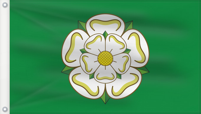 Flag, with two metal eyelets and reinforced hoist: Unofficial county flag of North Yorkshire	Unofficial County Flag of North Yorkshire - the White Rose of York on a green ground	Yorkshire du nord	Yorkshire del norte	North Yorkshire	Yorkshire del nord