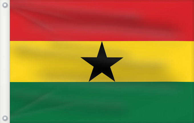 Bandera, con dos ojales metálicos y lado del asta reforzado: Ghana	علم غانا	Ganao	Ghanan	Ghána	Ghàna	Ndi Ghana	가나의 국기	Ghanas	Raaya bu Gana	Àsìá ilẹ̀ Ghana