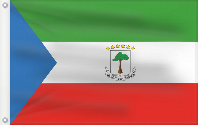Bandera, con dos ojales metálicos y lado del asta reforzado: Equatorial Guinea	Guinée équatoriale	Guinea Ecuatorial	Äquatorialguineas	Guinea Equatoriale	Guiné Equatorial	علم غينيا الاستوائية	Guinea Equatorial	Ekvatora Gvineo	Ekuatore Gineako bandera	Bɛndɛ́lɛ ya Republiki ya Gine-Ekwatorial	Флаг Экваториальной Гвине