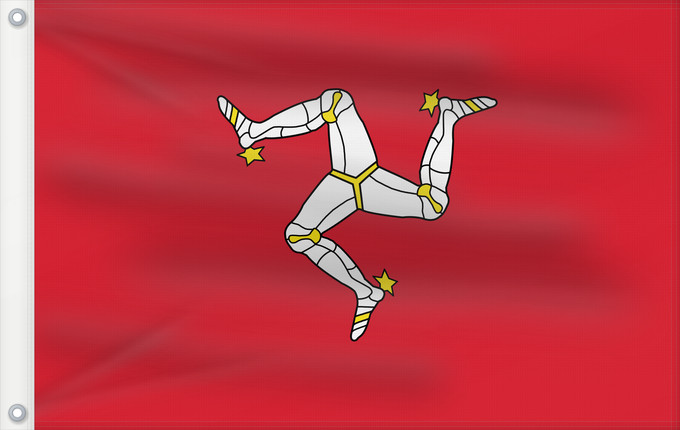 Bandera, con dos ojales metálicos y lado del asta reforzado: Isle of Man	L île de Man	Isla de Man	Insel Man	Dell Isola di Man	Man	Ilha de Man	Wyspy Man	Manes	علم مان	Sciag Vostrava Men / Сцяг Вострава Мэн	Ściag Vyspy Men / Сьцяг Выспы Мэн	Banniel Manav	Ostrva Man	Ostrova Man	Ynys Manaw	Isle of Mans	Σημαία της Νήσου