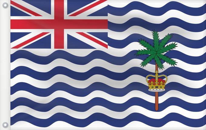 Drapeau, avec deux œillets métalliques et guindant renforcé : Commissioner of the British Indian Ocean Territory British Indian Ocean Territory Territoire britannique de l océan Indien Territorio Británico del Océano Índico Britisches Territorium im Indischen Ozean Territorio Britannico dell Oceano Indiano Bryttisca