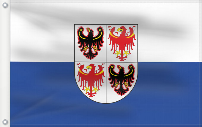Drapeau, avec deux œillets métalliques et guindant renforcé : Trentino-South Tyrol It is easy to put a border around this flag image Région Autonome Trentin-Haut-Adige, Italie Región Autónoma Trentino-Alto Adigio, Italia Autonomen Region Trentino-Südtirol, Italien Regione Autonoma Trentino-Alto Adige, Italia Bannera