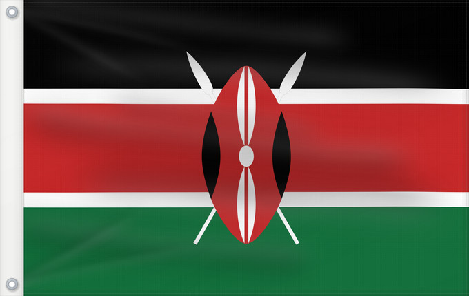 Drapeau, avec deux œillets métalliques et guindant renforcé : Kenya Kenia Quénia Kenii የኬንያ ሰንደቅ ዓላማ علم كينيا Keniya Сцяг Кеніі কেনিয়ার ফিরালহান Kenije Keňská vlajka Kenyas Σημαία της Κένυας Kenja Kenya lipp Kenian דגל קניה केन्या का ध्वज ケニアの国旗 კენიის დროშა 케냐의 국기 Kenijos Знаме на Кенија Kenyas flagg Флаг Кении K