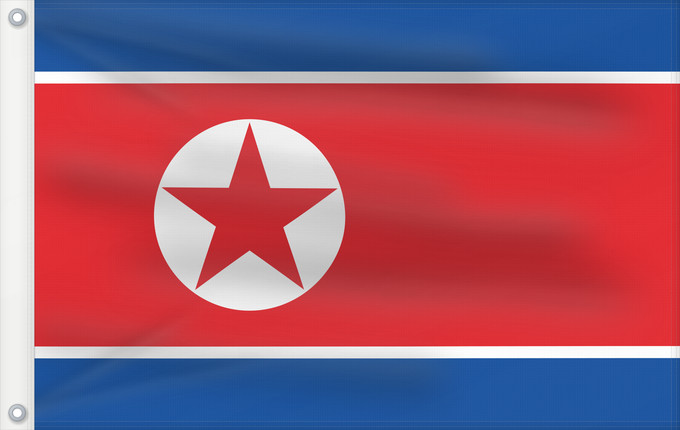 Flag, with two metal eyelets and reinforced hoist: North Korea Korea (Democratic People's Republic) (North Korea) Corée du Nord Corea del Norte Nordkorea Corea del Nord Noord-Korea Coreia do Norte Korei Północnej Corea d o Norte علم كوريا الشمالية Национално знаме на Северна Корея উত্তর কোরিয়ার জাতীয় পত
