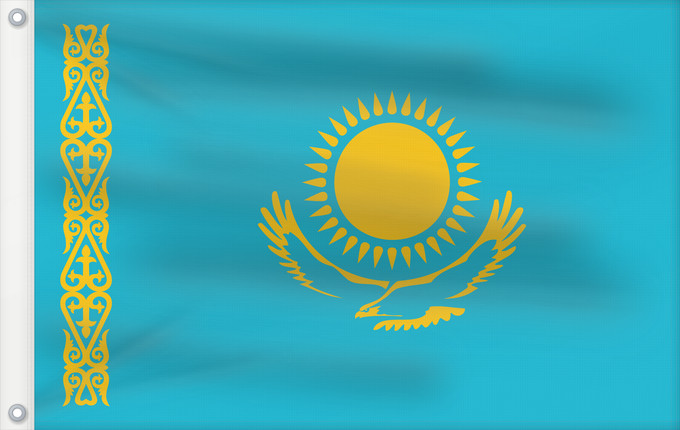 Drapeau, avec deux œillets métalliques et guindant renforcé : Kazakhstan	Kazajistán	Kasachstan	Repubblica del Kazakistan	Kazachstan	Qazaxıstan Respublikasının	Сцяг Казахстана	Национално знаме на Казахстан	কাজাখস্তানের জাতীয় পতাকা	Banniel br Kazakstan	Kazahstana	Kazachstánu	Казахстан Республикин ялавӗ	Kazaĥio	Ղազախս