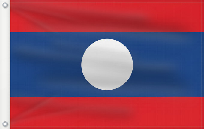 Bandera, con dos ojales metálicos y lado del asta reforzado: Laos	Lao People's Democratic Republic	Lao	پرچم لائوس	ທຸງຊາດລາວ	Флаг Лаоса	Laosa	ธงชาติ ลาว