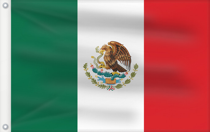 Bandera, con dos ojales metálicos y lado del asta reforzado: Mexico	Mexico Official version of the Flag of the United Mexican States or Mexico	Mexique	México La actual bandera de los Estados Unidos Mexicanos	Mexiko	Messico	México	Meksyku	علم المكسيك	Mïxiku wiphala	Meksika	Mèxic	Mexická vlajka	Mexicos	Meksiko	Mexiko