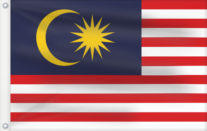 Drapeau, avec deux œillets métalliques et guindant renforcé : Malaysia	Malaysia – Jalur Gemilang  Stripes of Glory	Malaisie	Malasia	علم ماليزيا	Malaysia / بنديرا مليسيا	Malajzio	Malaisia lipp	Watawat ng Malaysia	​Mâ-lòi-sî-â koet-khì	馬来西亜の国旗	ទង់ជាតិម៉ាឡេស៊ី	Malaysi	ທຸງຊາດມາເລເຊຍ	​馬來西亞之國旗	Malaysia – Jalur Gemilang / 