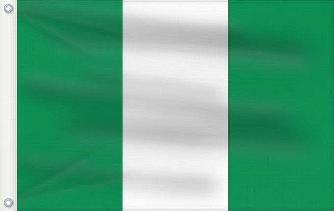 Bandera, con dos ojales metálicos y lado del asta reforzado: Nigeria Nigéria علم نيجيريا Niĝerio Okoloto nke Naigeria Nijeri Nigerije Државна застава Нигерије Àsìá ilẹ́ Naijiria