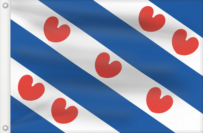Bandera, con dos ojales metálicos y lado del asta reforzado: Frisian Dutch province of Friesland Frise Frisia Friesland De Friese vlag en het wapen hebben een gemeenschappelijke herkomst