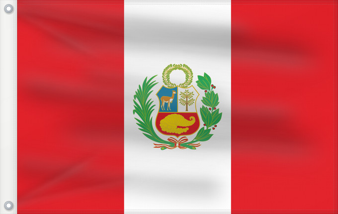 Bandera, con dos ojales metálicos y lado del asta reforzado: Peru	Pérou	Perú	Perù	Piruw wiphala	Perus	Piruwpa unanchan