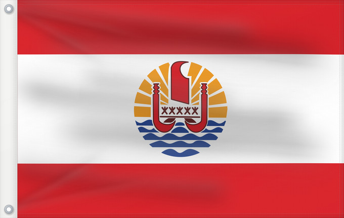 Bandera, con dos ojales metálicos y lado del asta reforzado: French Polynesia	Polynésie française	Polinesia Francesa	Französisch-Polynesien	Polinesia francese	Polinèsia Francesa	Reva nō Pōrīnetia farāni