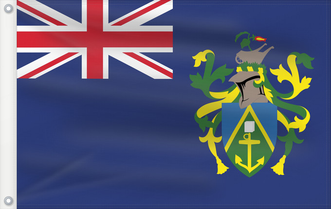 Bandera, con dos ojales metálicos y lado del asta reforzado: Pitcairn Islands Pitcairn Îles Pitcairn Islas Pitcairn Pitcairninseln Isole Pitcairn Pitkern Ailen Знаме на Питкерн Ynysoedd Pitcairn Ynysow Pitcairn