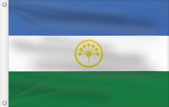 Flagge, mit zwei Metallösen und verstärktem Besatzband: Bashkortostan State flag of the Republic of Bashkortostan République de Bachkirie Bashkortostán Baschkortostan Башҡортостан Республикаһының Дәүләт флагы Флаг Башкортостана