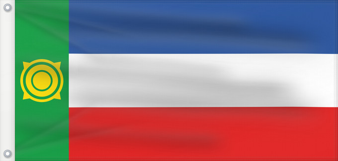 Drapeau, avec deux œillets métalliques et guindant renforcé : Khakassia Khakassia since 2003. Drawn by Fibonacci Khakassie ou République de Khakassie Jakasia desde el 2003. Hecha por Fibonacci Chakassien