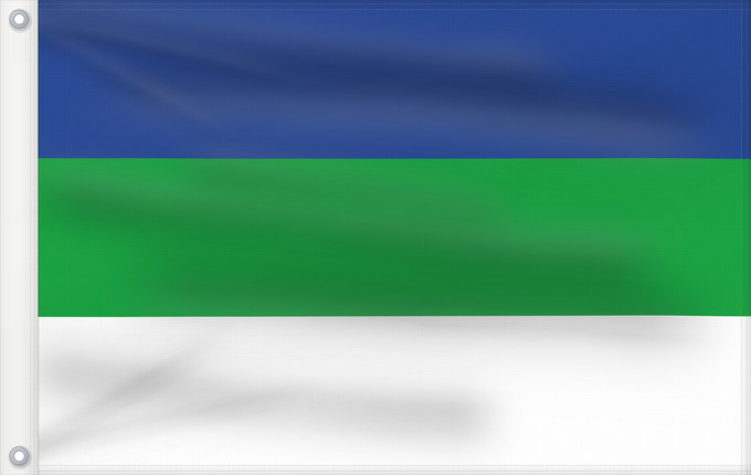 Drapeau, avec deux œillets métalliques et guindant renforcé : Komi	State Flag of the Komi Republic	République des Komis	República de Komi	Republik Komi	Repubblica di Komi	Коми Республикаса дöрапас	Государственный флаг Республики Коми