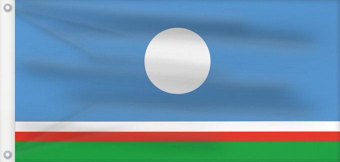 Drapeau, avec deux œillets métalliques et guindant renforcé : Sakha	Sakha (Yakutia) Republic	Sakha (Yakoutie)	República de Sajá (redirige desde Yakutia)	Sakha (Yakutia)	Флаг Саха	Прапор Саха