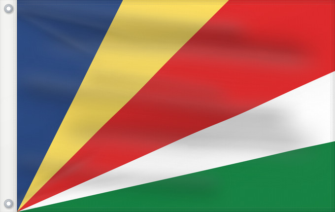 Drapeau, avec deux œillets métalliques et guindant renforcé : Seychelles	Seychellen	Das Seychelles	የሲሸልስ ሰንደቅ ዓላማ	علم سيشيل	La Sejŝeloj	Séiséil	Sheiseall	Seychellys	Seisellensum	Sainan i Seychelles	Флаг Сейшельских Островов	Sejšelov	Shelisheli	Quốc kỳ Seychelles