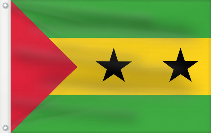 Drapeau, avec deux œillets métalliques et guindant renforcé : Sao Tome and Principe	Sao Tomé-et-Principe	Santo Tomé y Príncipe	São Tomé und Príncipe	Sao Tome e Principe