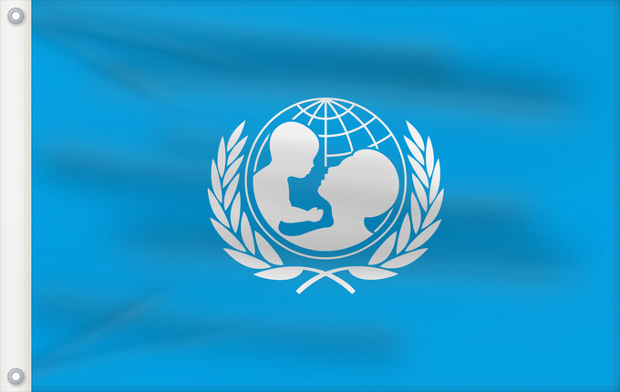 Bandera, con dos ojales metálicos y lado del asta reforzado: UNICEF
