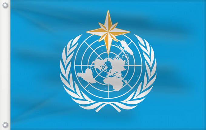 Bandera, con dos ojales metálicos y lado del asta reforzado: World Meteorological Organization L Organisation météorologique mondiale