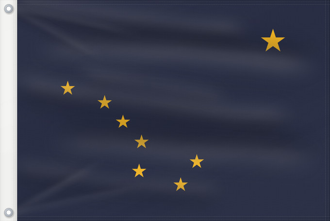 Bandera, con dos ojales metálicos y lado del asta reforzado: Alaska	L Alaska	Alaska 	Dell Alaska	Banniel Alaska	ᎡᏩᏐᎾ ᎦᏓᏘ	Alasko	De l Alaska	Ka hae ‘Ālaka	דגל אלסקה	De Alaska	Alaskam takuyaŋa	Standardo di Alaska	Alascae	Hakʼaz Dineʼé Bikéyah Hahoodzo bidah naatʼaʼí	Флаг Аляски	Američke savezne države Aljaske	Прапор 