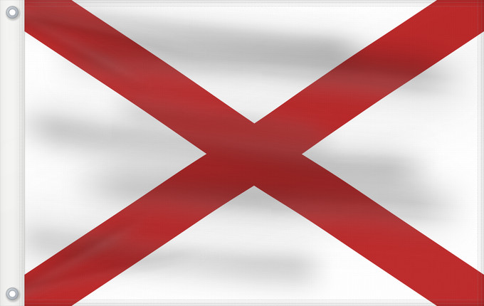 Bandiera, con due occhielli metallici e lato dell'asta rinforzato: Alabama	L Alabama	Dell Alabama	ᎠᎳᏆᎹ ᎦᏓᏘ	De l Alabama	Ka hae ‘Alapama	アラバマ州の旗	Alabamae	Élábéemah Hahoodzo bidah naatʼaʼí	Флаг Алабамы	Fu‘a o Alapama	Američke savezne države Alabame	الاباما کا پرچم