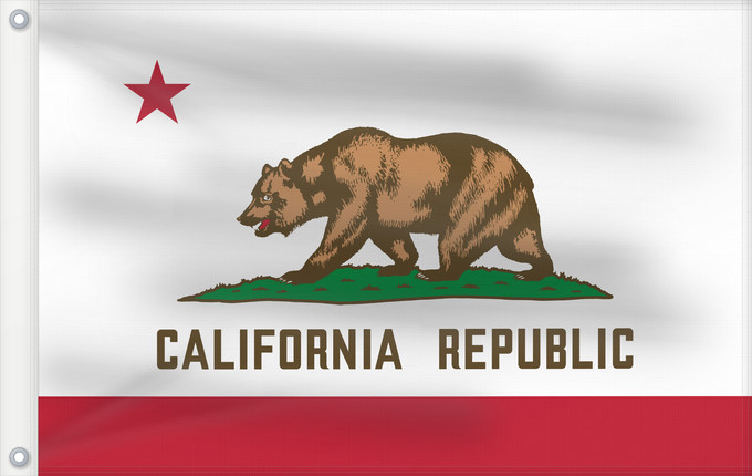 Flag, with two metal eyelets and reinforced hoist: California Californie Kalifornien Californië ᎠᏕᎳᏧᏢᎢ ᎦᏓᏘ Ka hae Kaleponi דגל מדינת קליפורניה Californiae Ahééháshį́į́h Hahoodzo bidah naatʼaʼí Флаг Калифорнии Američke savezne države Kalifornije ⴰⵙⴻⵏⵢⴰⵍ ⵏ ⴽⴰⵍⵉⴼⵓⵕⵏⵢⴰ