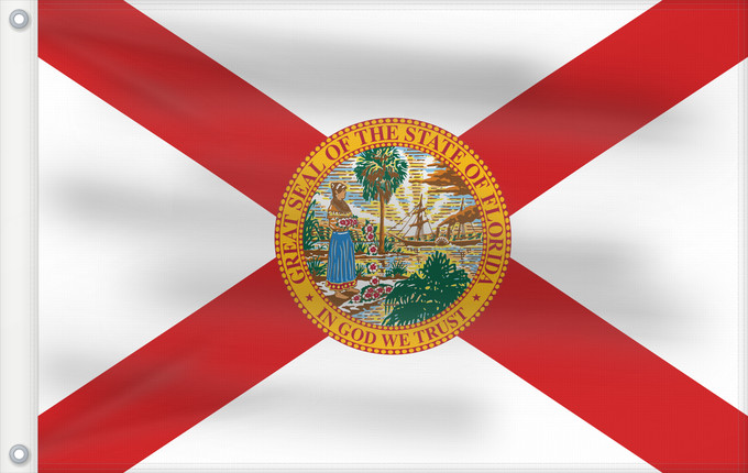 Bandera, con dos ojales metálicos y lado del asta reforzado: Florida Florida, United States Floride, États-Unis d Amérique Banniel Florida, Stadoù Unanet Amerika ᏧᎦᎾᏮ ᎦᏓᏘ