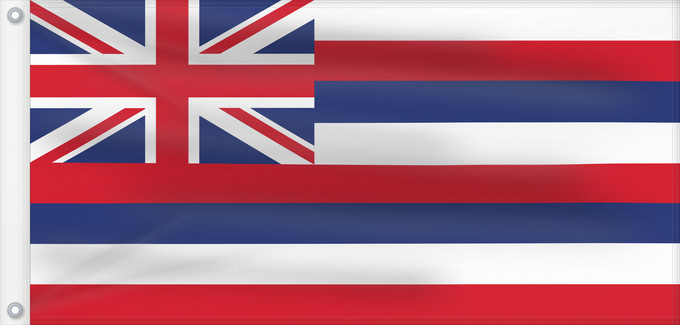 Bandiera, con due occhielli metallici e lato dell'asta rinforzato: Hawaii	D Hawaï	Hawái	Banniel Hawaii	ᎭᏩᏱ ᎦᏓᏘ	Ka hae Hawaiʻi	夏哇夷 州의 旗 / 하와이 주의 기	Havaii	Hawáai Hahoodzo bidah naatʼaʼí	Флаг Гавайев	Američke savezne države Havaji