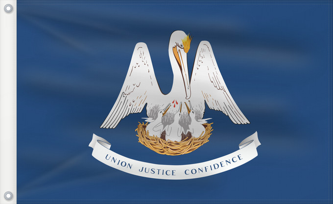 Bandera, con dos ojales metálicos y lado del asta reforzado: Louisiana	For more information	Louisiane	Luisiana	ᎷᏫᏏᎡᎾ ᎦᏓᏘ	Ka hae Luikiana	Ludovicianae	Liwíízíʼeenah Hahoodzo bidah naatʼaʼí	Флаг Луизианы	Američke savezne države Lousiane