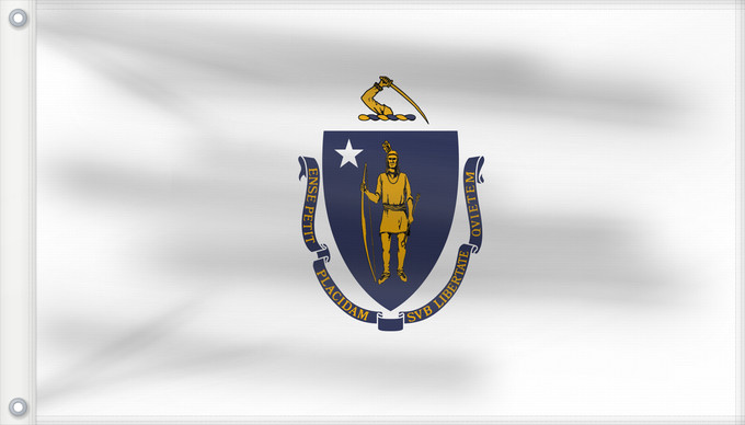 Bandera, con dos ojales metálicos y lado del asta reforzado: Massachusetts	ᎺᏌᏧᏎᏗ ᎦᏓᏘ	Ka hae Makakukeka	Massachusettæ	Méésíchóoshish Hahoodzo bidah naatʼaʼí	Amerikaanischen Bunneschteet Massachusetts	Флаг Массачусетса	Američke savezne države Massachusetts