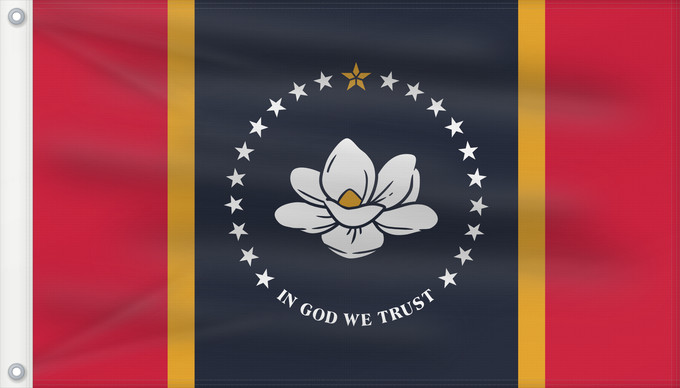 Bandera, con dos ojales metálicos y lado del asta reforzado: Mississippi U Mississippi Misisipi o Misisipí