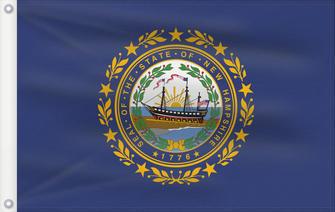 Drapeau, avec deux œillets métalliques et guindant renforcé : New Hampshire	 New Hampshire	Nuevo Hampshire	ᎠᏤ ᎭᎻᏒ ᎦᏓᏘ	Ka hae Nū Hamekia	Novae Hantoniae	Niihémpshoo Hahoodzo bidah naatʼaʼí	Флаг Нью-Гэмпшира	Američke savezne države New Hampshire