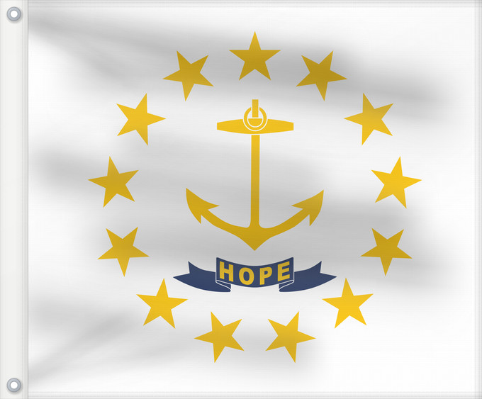 Bandiera, con due occhielli metallici e lato dell'asta rinforzato: Rhode Island	Rhode Island and Providence Plantations	Rhode Island et plantations de Providence	Rhode Island y plantaciones de Providence	Stato del Rhode Island e le Piantagioni di Providence	Stanowa Rhode Island	ᎤᏍᏗ ᏧᎦᏚᏛᎢ ᎦᏓᏘ	Ka hae Loke ‘Ailana	Rhodensis