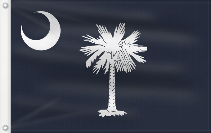 Bandera, con dos ojales metálicos y lado del asta reforzado: South Carolina Caroline du Sud Carolina del Sur Carolina del Sud علم كارولاينا الجنوبية ᏐᎦᎴᏂ ᎦᏓᏘ Ka hae Kalolaina Hema Carolinae Meridionalis Shádiʼááhjí Kééláanah Hahoodzo bidah naatʼaʼí Флаг Южной Каролины Američke savezne države Južne Karoline