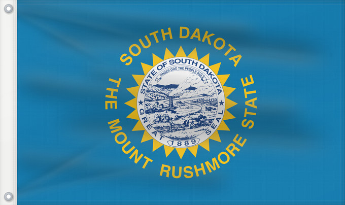 Bandera, con dos ojales metálicos y lado del asta reforzado: South Dakota Dakota du Sud Dakota del Sur Dakota del Sud ᏧᎦᎾᏮ ᏓᎧᏓ ᎦᏓᏘ Ka hae Kakoka Hema Dacota Meridionalis Shádiʼááhjí Dikóodah Hahoodzo bidah naatʼaʼí Флаг Южной Дакоты Američke savezne države Južne Dakote Прапор Південної Дакоти