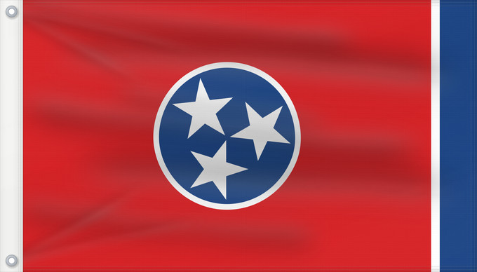Bandera, con dos ojales metálicos y lado del asta reforzado: Tennessee Tennessees fana ᏔᎾᏏ ᎦᏓᏘ Státu Tennessee Tennessees Tennesseen osavaltion Ka hae Kenekī Tennesiae Ténésii Hahoodzo bidah naatʼaʼí Флаг Теннесси Američke savzene države Tennessee