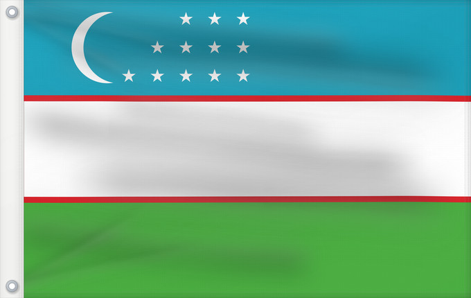 Bandera, con dos ojales metálicos y lado del asta reforzado: Uzbekistan	Ouzbékistan	República de Uzbekistán	Usbekistan	Repubblica dell Uzbekistan	Oezbekistan	Nacional da República do Uzbequistão	علم جمهورية أوزبكستان	Özbəkistan Respublikasının Dövlət	Дзяржаўны Сцяг Рэспублікі Ўзбекістан	Дзяржаўны Сьцяг Рэспублікі Ў