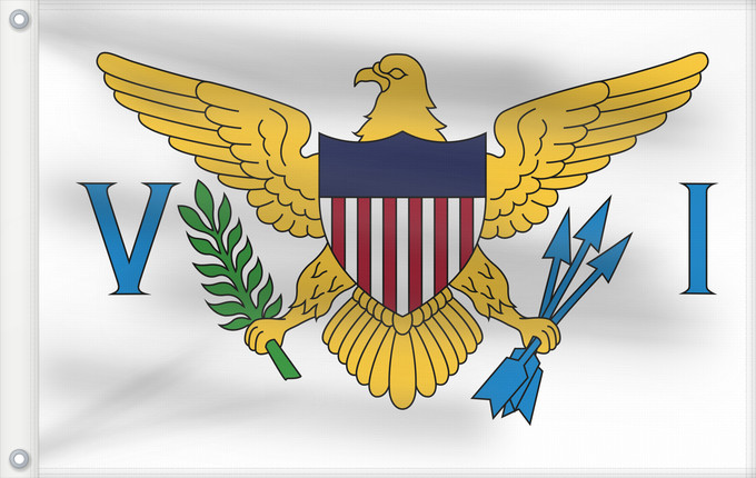 Bandera, con dos ojales metálicos y lado del asta reforzado: United States Virgin Islands Virgin Islands, U.S. îles Vierges américaines Islas Vírgenes de los Estados Unidos Amerikanischen Jungferninseln Isole Vergini statunitensi Amerikaanse Maagdeneilanden Wysp Dziewiczych Stanów Zjednoczonych Amerikanske Jomfruøe