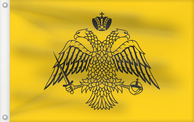 Drapeau, avec deux œillets métalliques et guindant renforcé : Greek Orthodox Church	Used by the Greek Orthodox Church	Église orthodoxe grecque	Iglesia Ortodoxa Griega	Griechisch-Orthodoxe Kirche	Chiesa greco-ortodossa	Υποτιθέμενη σημαία της Βυζαντινής Αυτοκρατορίας	Doğu Roma İmparatorluğu nun son hanedanı