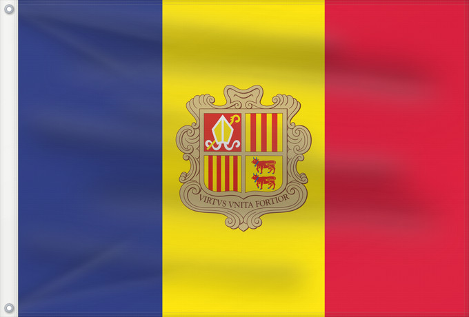 Bandera, con dos ojales metálicos y lado del asta reforzado: Andorra  civil	Andorra - civil version	Andorre	Andorra