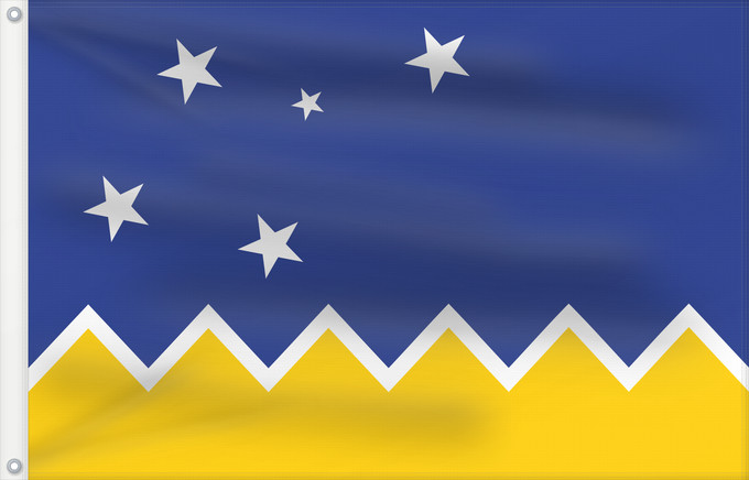 Bandera, con dos ojales metálicos y lado del asta reforzado: Magallanes y la Antártica Chilena, Chile	Magallanes and Chilean Antarctica Region, Chile	Région de Magallanes et d'Antarctique chilienne	XII Región de Magallanes y de la Antártica Chilena	Magallanes und Chilenische Antarktis Region	Regione di Magallanes e