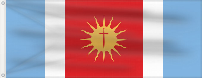 Bandera, con dos ojales metálicos y lado del asta reforzado: Provincia de Santiago del Estero	Santiago del Estero Province	province de Santiago del Estero	provincia de Santiago del Estero	Santiago del Estero (Provinz)	provincia di Santiago del Estero	Santiago del Estero, Argentina