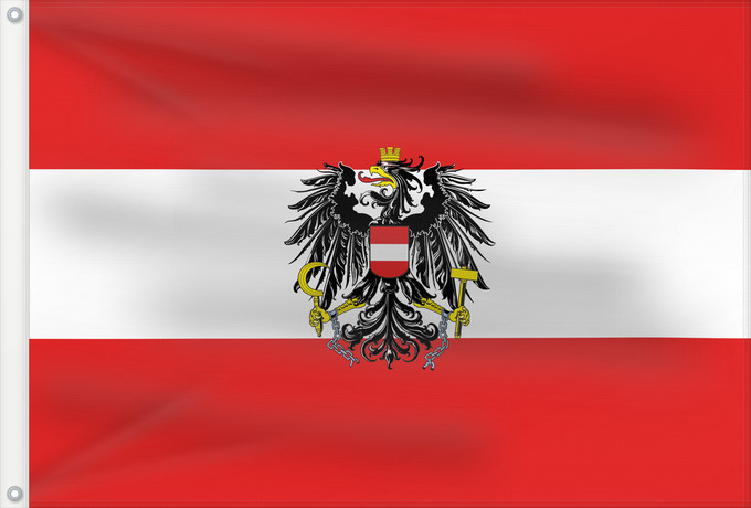 Bandera, con dos ojales metálicos y lado del asta reforzado: Austria	L Autriche	Österreichs	D Austria	Oostenrijk	Áustria	Austrii	Östareichische Flaggn	Austrije	D Àustria	Rakouská vlajka	Austria lipp	Itävallan	HOstaire	Ausztria	Austriacum	Austrijas	Ta  l-Awstrija	Østerrikes flagg	Det austerrikske flagget	Stago Estre