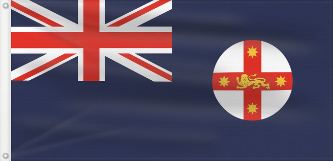 Drapeau, avec deux œillets métalliques et guindant renforcé : New South Wales	And government ensign  internal waters only  of New South Wales	Nouvelle-Galles du Sud	Nueva Gales del Sur	New South Wale	Nuovo Galles del Sud