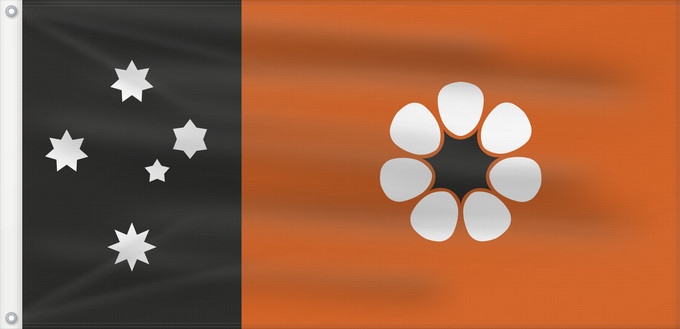 Drapeau, avec deux œillets métalliques et guindant renforcé : Northern Territory	Northern Territory  adopted on July 1, 1978 on the first day of self-government  was designed by the Australian artist Robert Ingpen	Territoire du Nord	Territorio del Norte