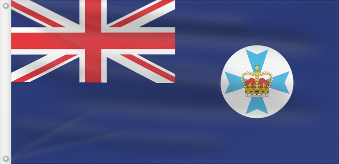 Drapeau, avec deux œillets métalliques et guindant renforcé : Queensland	State flag and government ensign  internal waters only  of Queensland
