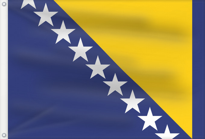 Flag, with two metal eyelets and reinforced hoist: Bosnia and Herzegovina	Bosnie-Herzégovine	Bosnia y Herzegovina	Bosnien und Herzegowina	Bosnia-Erzegovina	Bosnië en Herzegovina	Bośni i Hercegowiny	علم البوسنة والهرسك	Bosne i Hercegovine	Bosny a Hercegoviny	Боснꙑ ꙁнамѧ / Ⰱⱁⱄⱀⱏⰺ ⰸⱀⰰⰿⱔ	Bosnien-Hercegovinas	