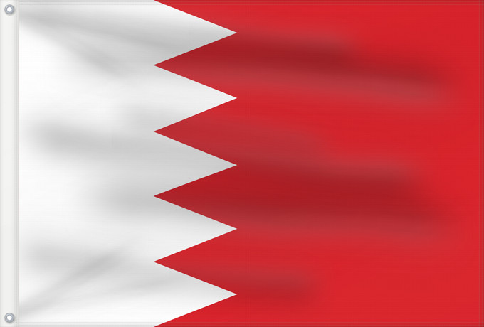 Bandera, con dos ojales metálicos y lado del asta reforzado: Bahrain	Bahreïn	Baréin	Bahrein	علم البحرين	Bahreina	Bahrainin	Флаг Бахрейна	Bahrajna	Bahrains	Прапор Бахрейну	Quốc kỳ Bahrain